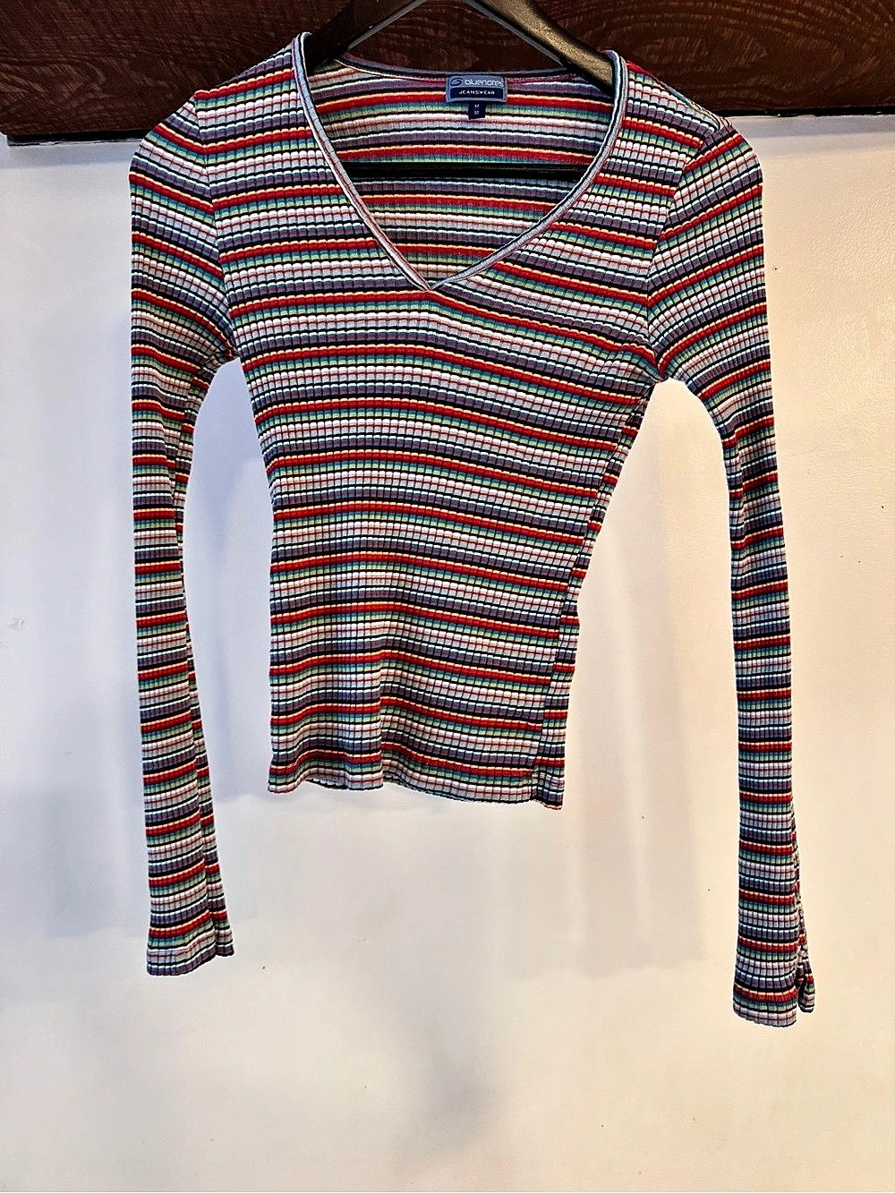 Bluenotes Striped Long Sleeve Top in Multicolor Size Medium Like New